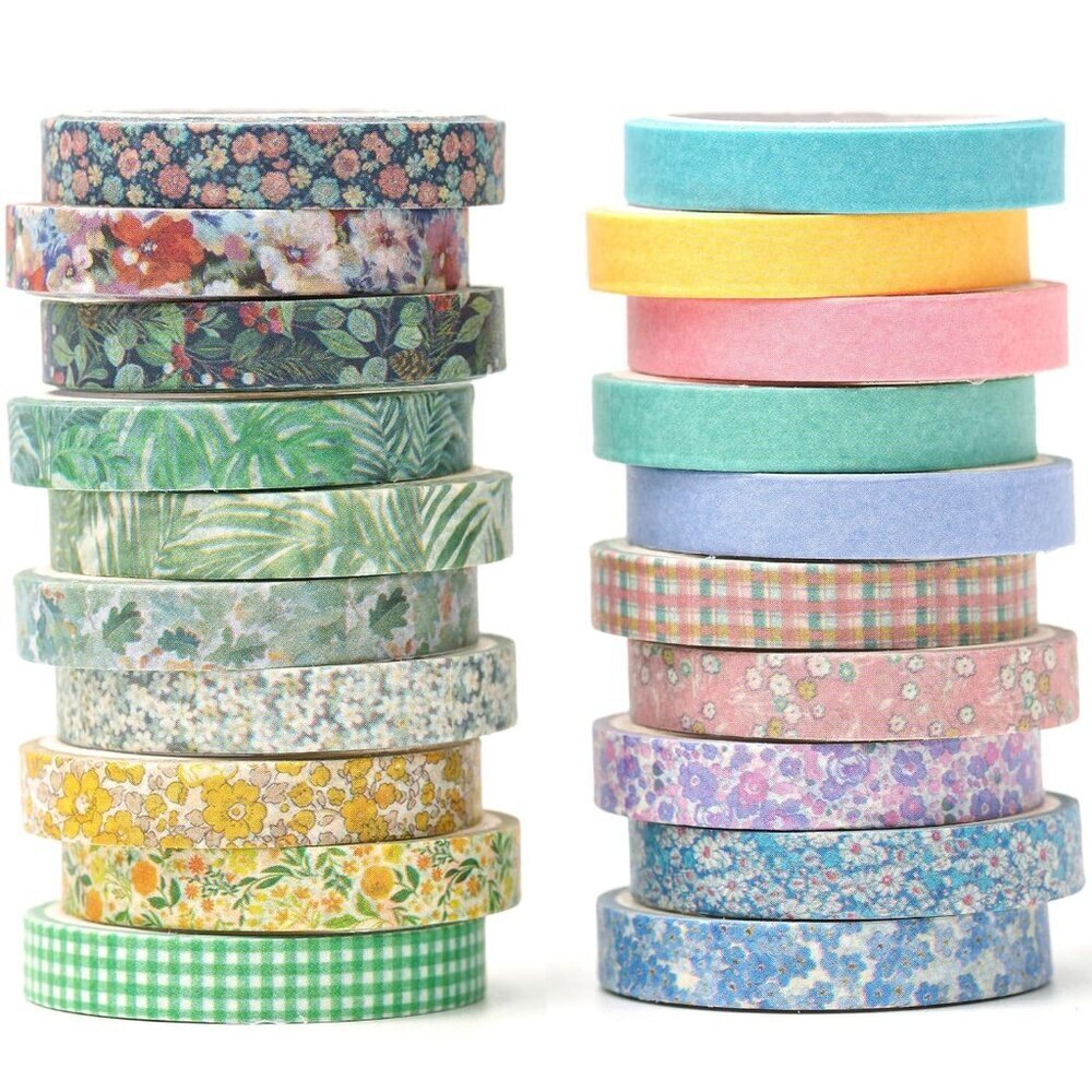 Vintage Washi Tape Set 20 Rolls Skinny Retro Decorative Antique Patterns Masking